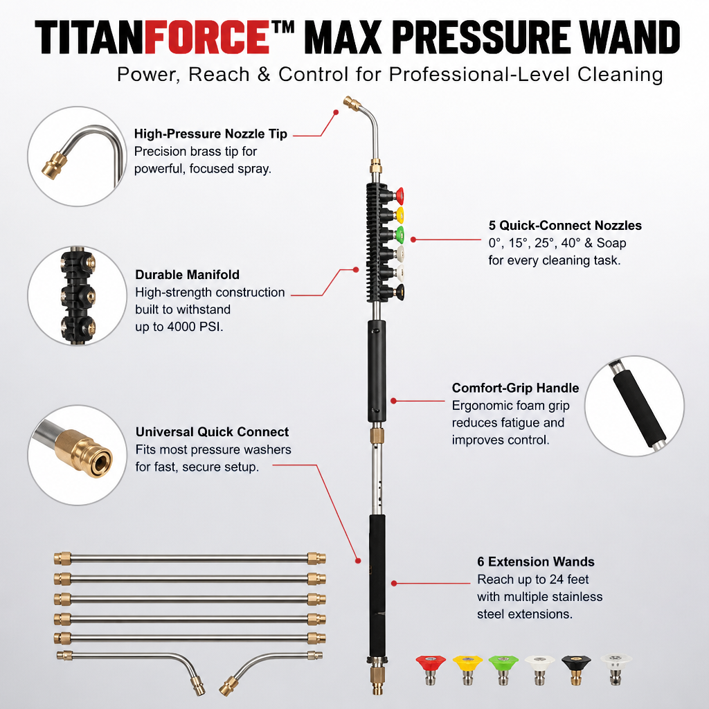 TitanForce Max Pressure Wand — Zatočte se špínou bez jediného zpocení - Esilora
