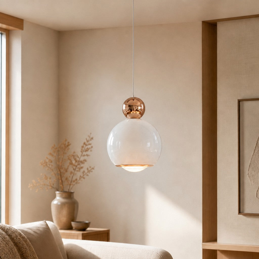 Lampe suspendue Ivoran de style crème – Lampe LED réglable en forme de globe acrylique pour chevet et bureau | Esilora