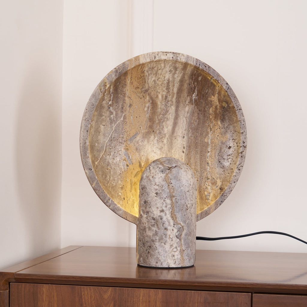Wabi-sabi Stil Eclipse Stein-Travertin-Tischlampe M03 | Esilora