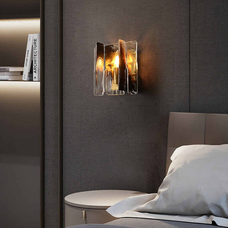 Modern Luxury Rectangle Copper Glass 1-Light Wall Sconce Lamp For Living Room | Esilora