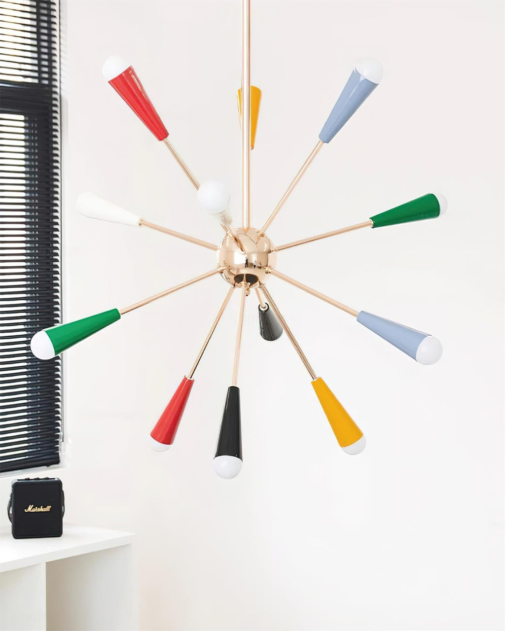 Ivoran Fireworks Chandelier - Gold Metal Sputnik Cone Shade Mid Century Light for Dining Room | Esilora