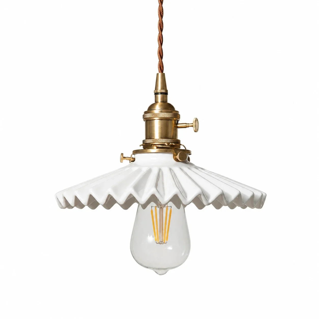 Pleated Ceramic Pendant Light with Brass Hardware | Esilora