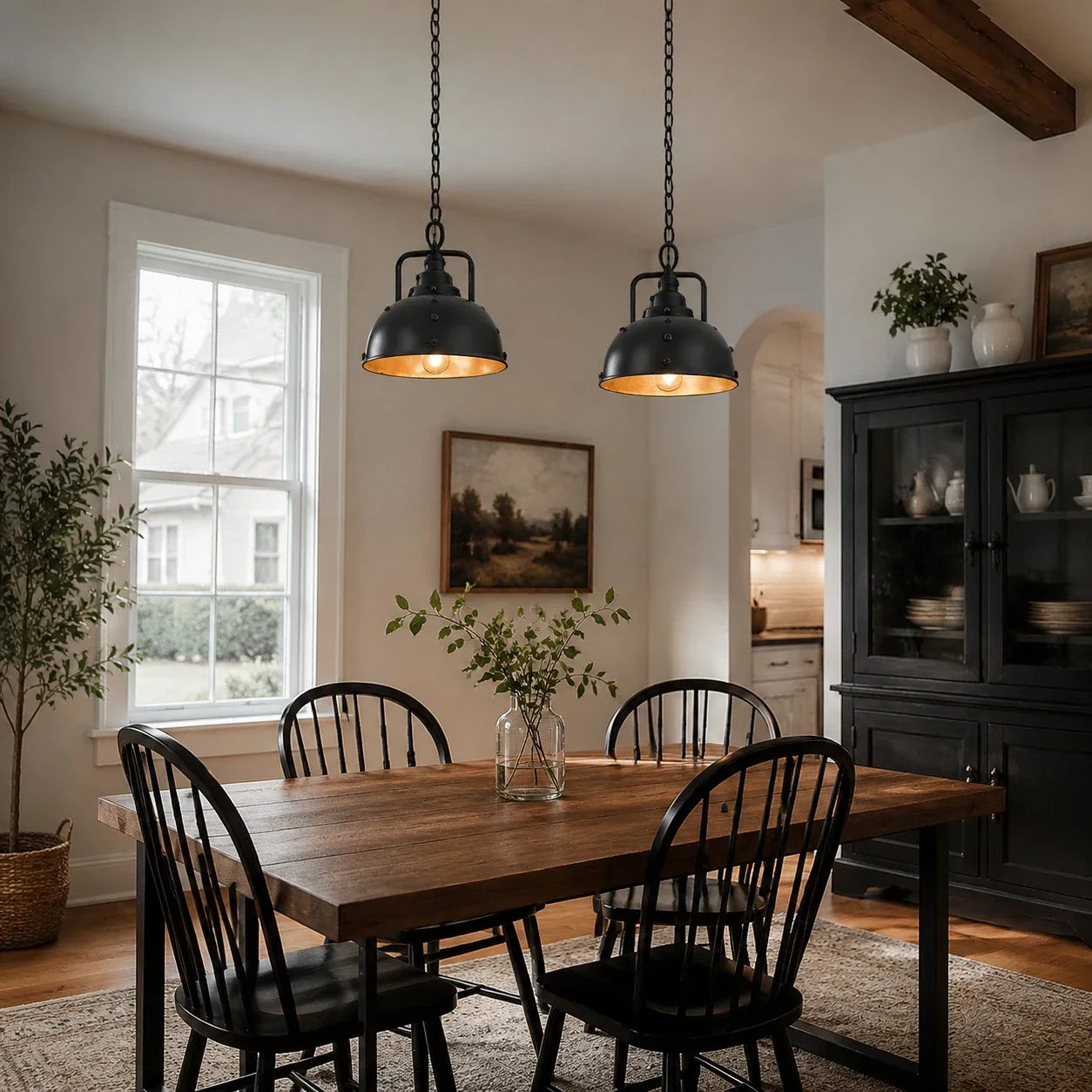 Rustic Distressed Black Dome Dining Pendant Lamp | Esilora
