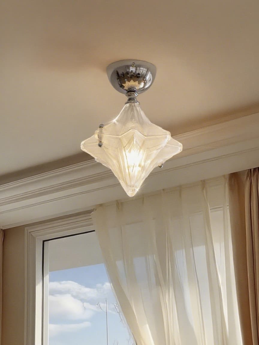 Art Deco Star Ceiling Lamp – Frosted Glass Fixture for Hallway & Entryway – Astris Ceres | Esilora