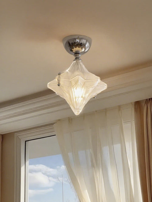 Art Deco Star Ceiling Lamp – Frosted Glass Fixture for Hallway & Entryway – Astris Ceres | Esilora