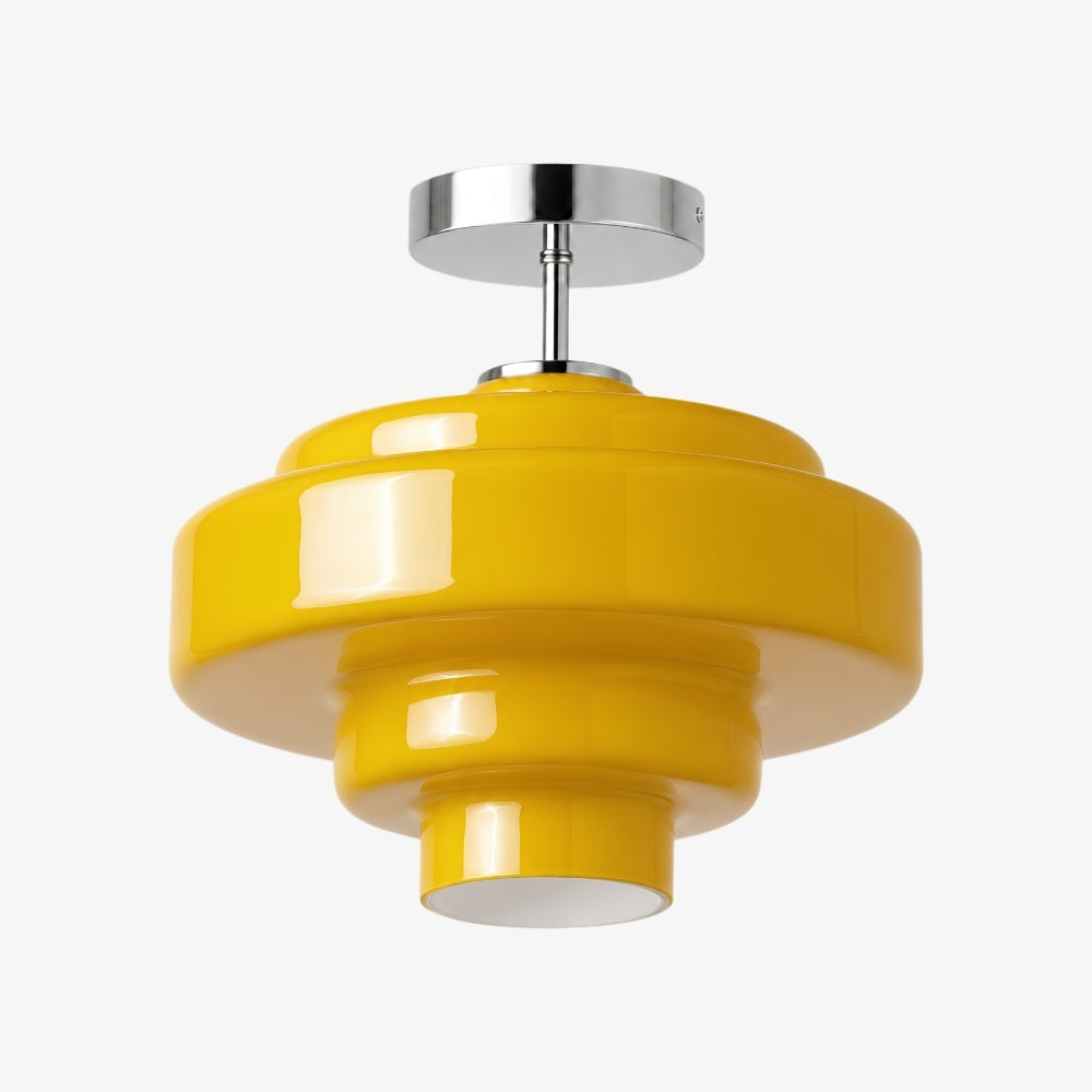 Plafonnier semi-encastré Koloro - Abat-jour rond en verre superposé, style rétro moderne, pour couloir et vestiaire | Esilora