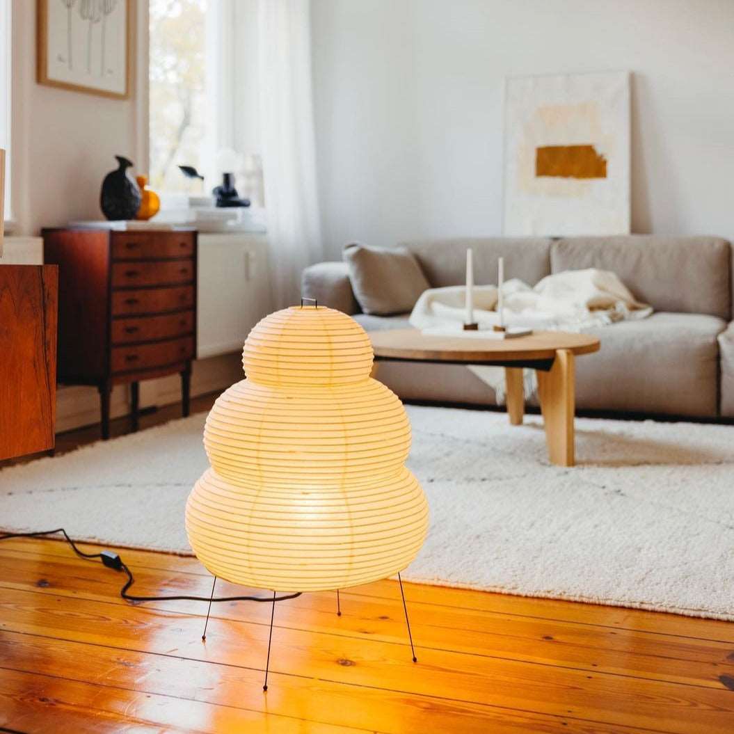 Lampada da tavolo giapponese wabi-sabi in carta di riso bianca | Esilora