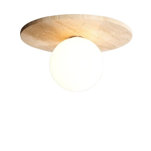 Japonské kulaté stropní svítidlo s přisazenou montáží, žlutým travertinovým stínidlem, M12 | Esilora