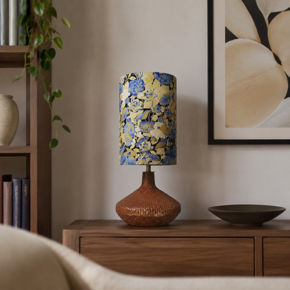 Liberty-Style Fabric Shade Ceramic Table Lamp for Bedside Ambient Lighting | Esilora