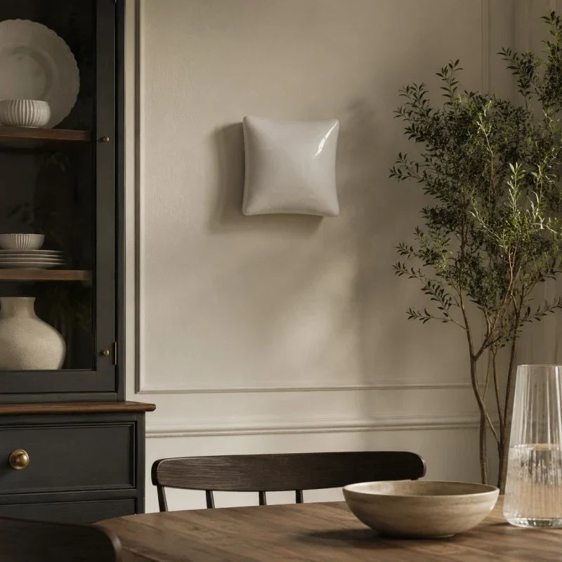 Applique murale en céramique blanche brillante en forme de coussin pour un éclairage intérieur doux | Esilora