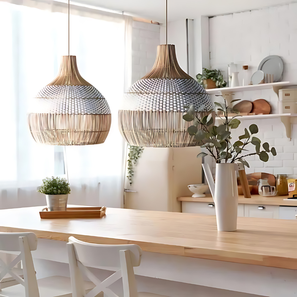 Breezy White Elegance Natural Rattan Pendant Light | Esilora