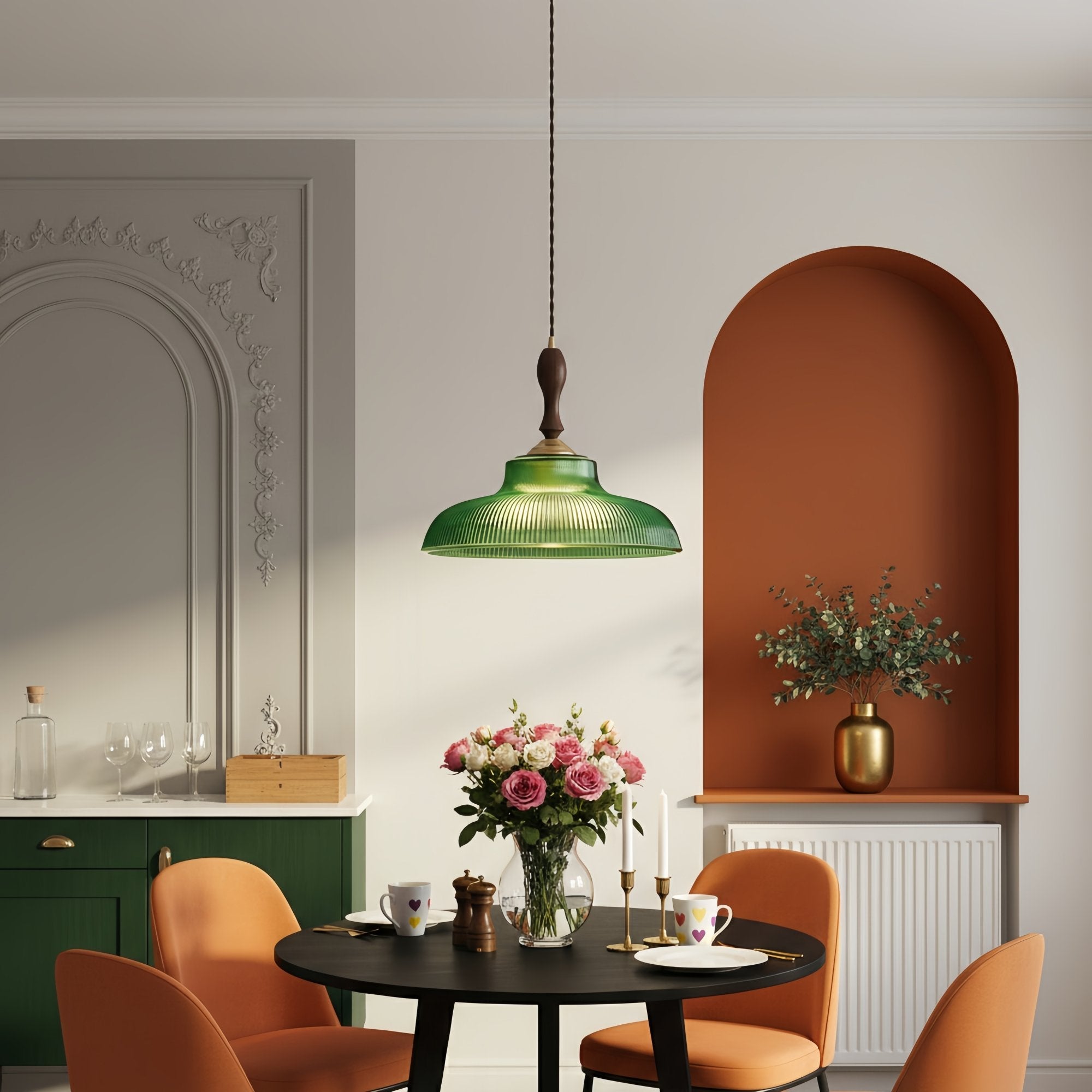 Elunaris Vintage Trumpet Shape Pendant Light with Green Glass Shade for Dining Room | Esilora