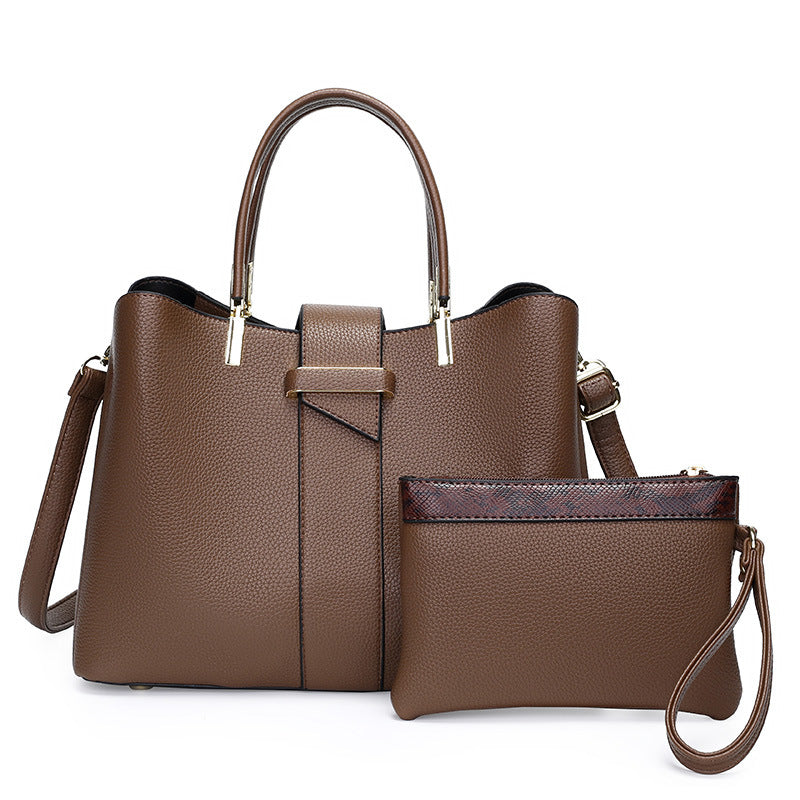 Sac à Main Structuré en Cuir Grainé avec Détails Métalliques et Bandoulière Amovible