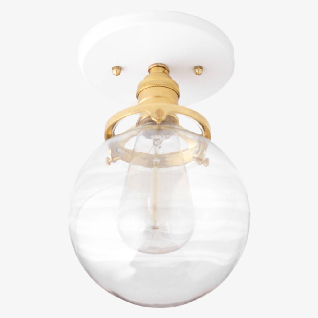 Glorica Glass Clear Globe – polopřisazené stropní svítidlo – moderní industriální styl do obývacího pokoje a jídelny | Esilora