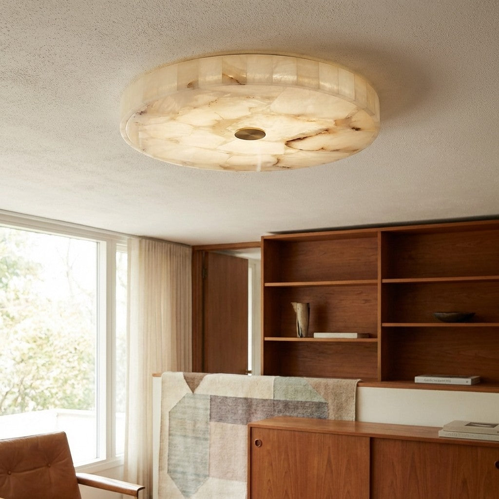 AlbaSphere Modern Round Ultra Thin Ceiling Lamp - Alabaster Contemporary Home Lighting | Esilora
