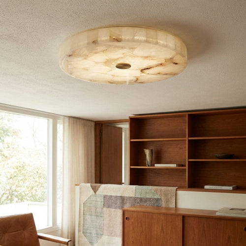 AlbaSphere Modern Round Ultra Thin Ceiling Lamp - Alabaster Contemporary Home Lighting | Esilora