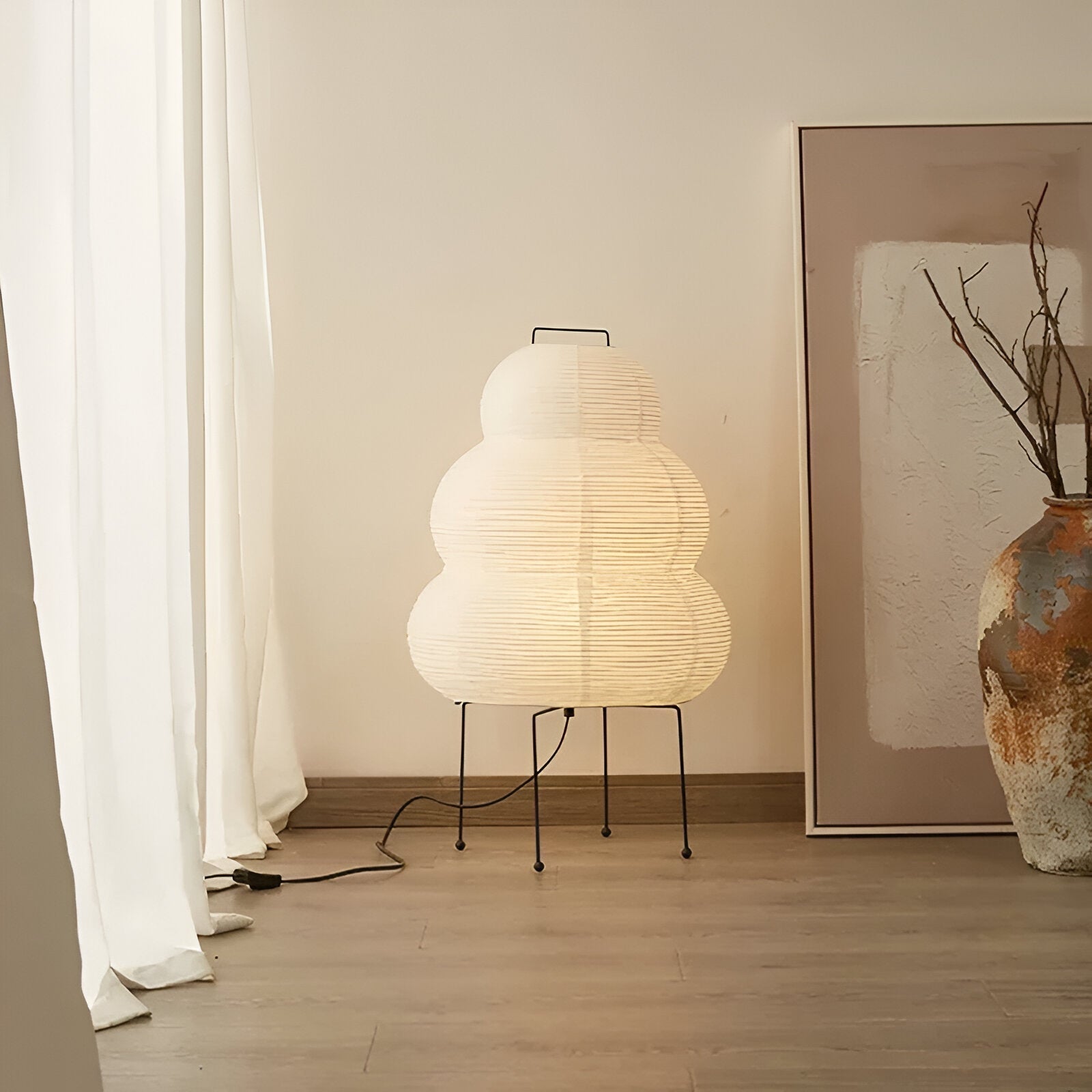 Lampada da tavolo giapponese wabi-sabi in carta di riso bianca | Esilora