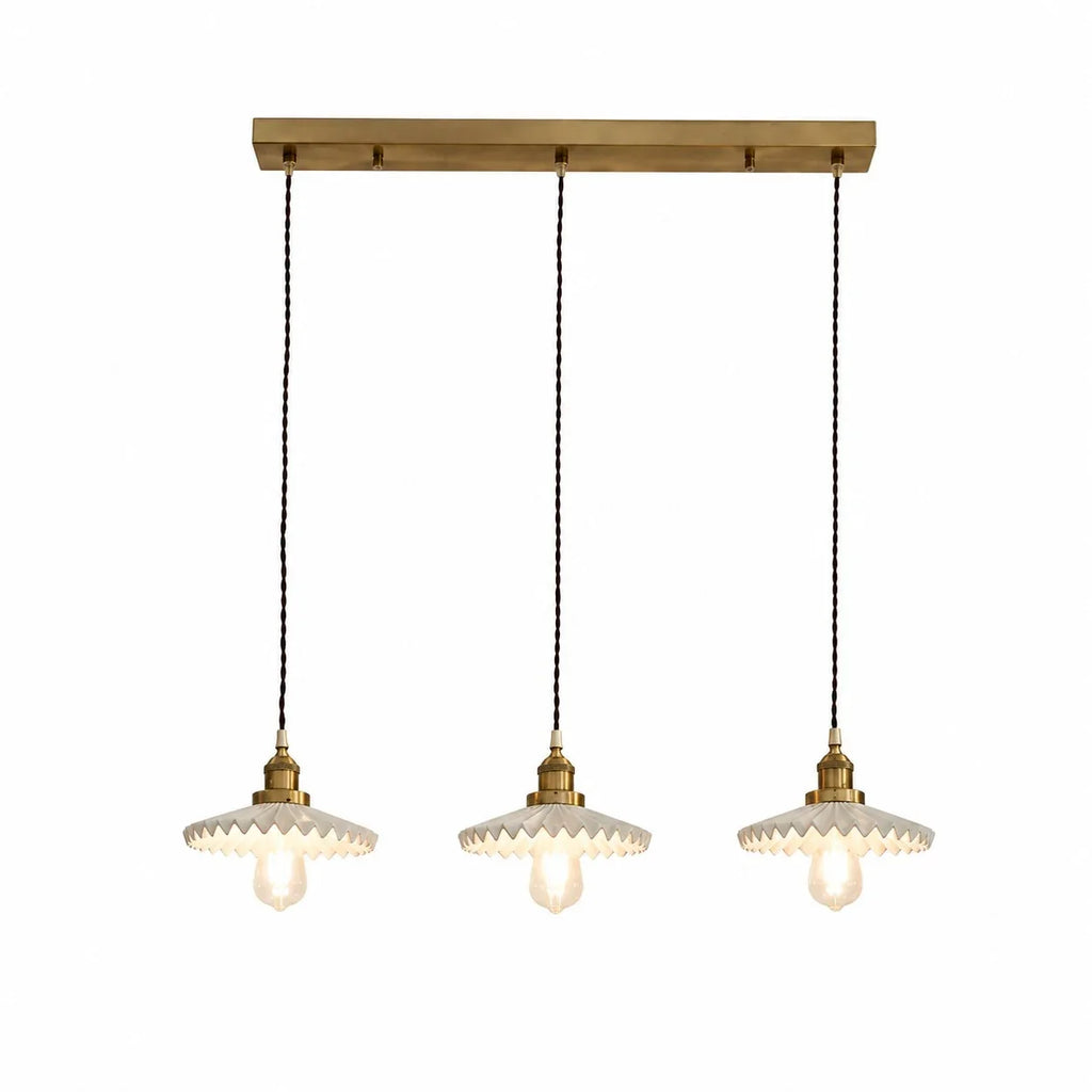 Pleated Ceramic Pendant Light with Brass Hardware | Esilora