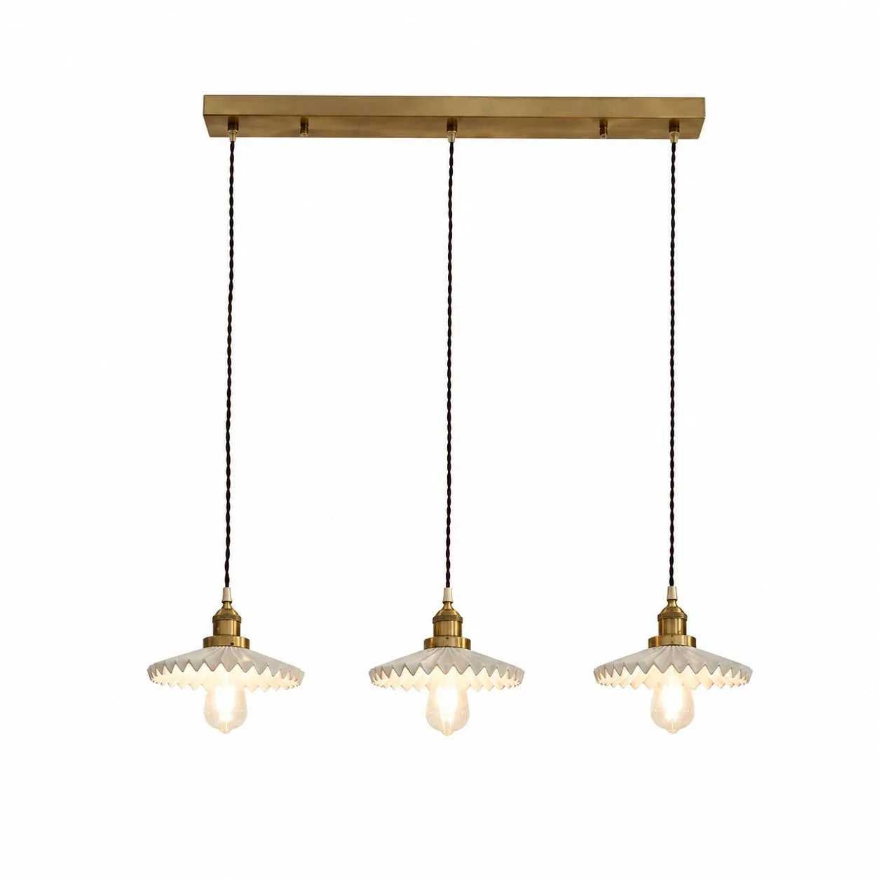 Pleated Ceramic Pendant Light with Brass Hardware | Esilora