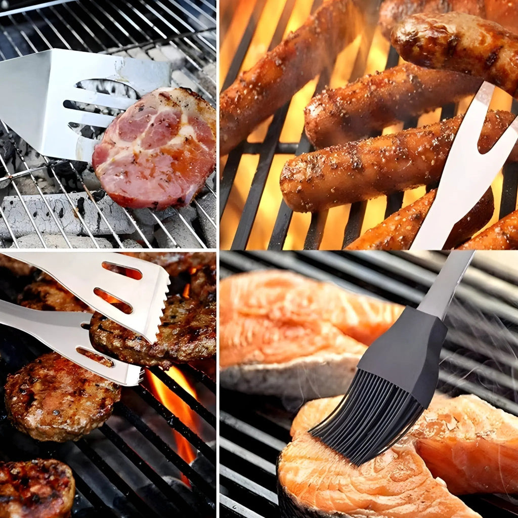 Sada nerezového BBQ náčiní | Včetně cestovního pouzdra | Bezpečný úchop odolný vůči teplu | RostRanger – Esilora