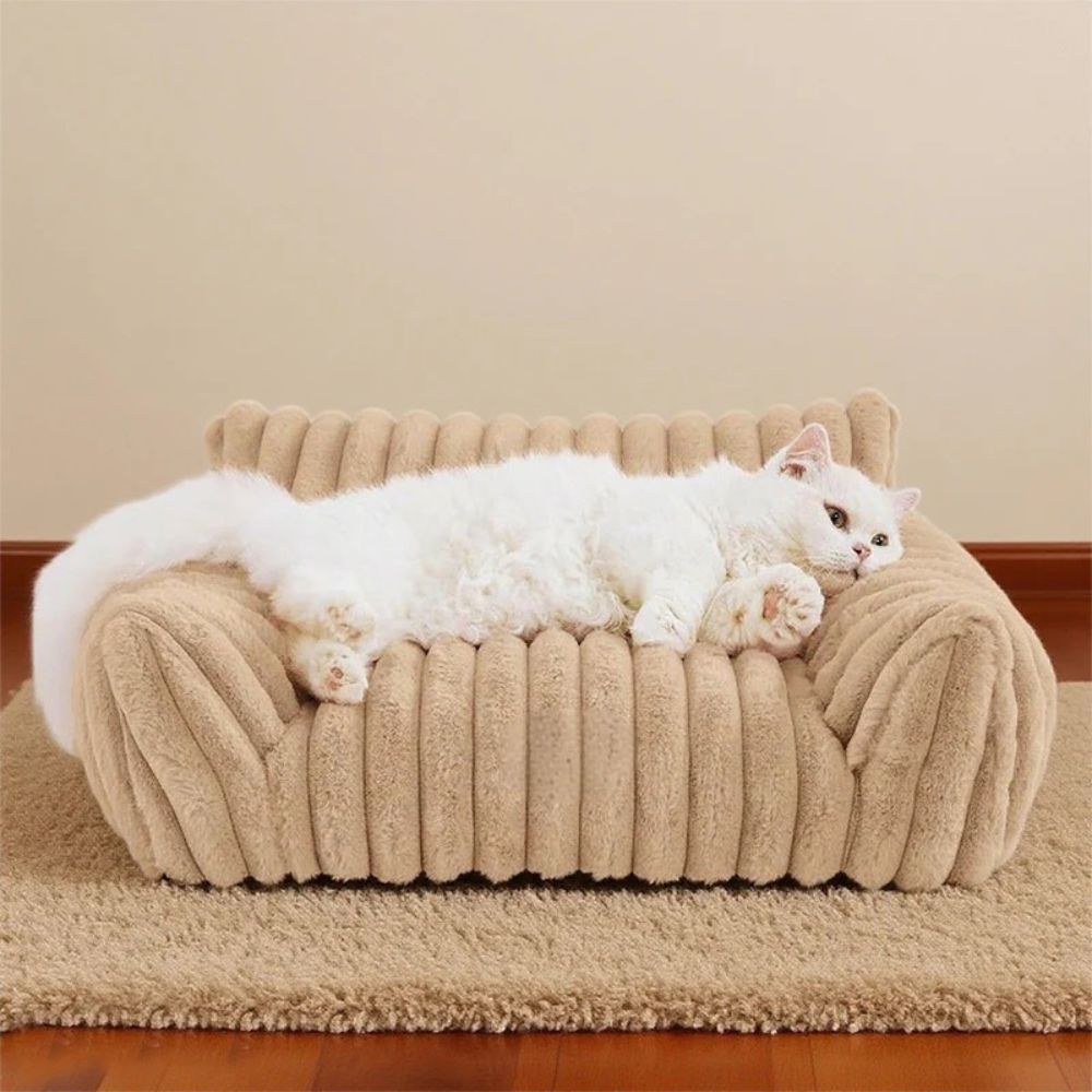 LuxePlush 猫用ソファベッド - 高くなった側面、取り外し可能なカバー