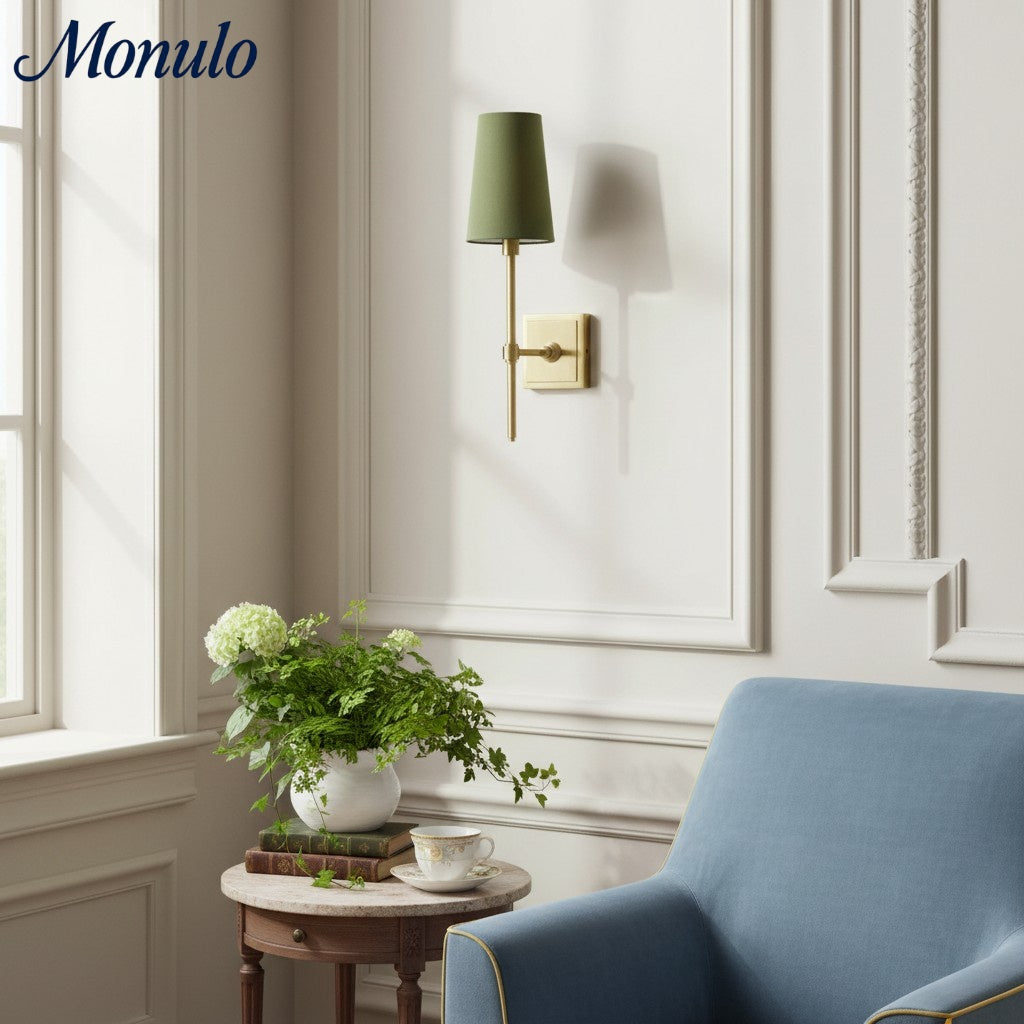 Rowan Elegant White-Linen Shade Wall Lamp – Retro Metal Wall Light for Bedroom & Hallway | Esilora