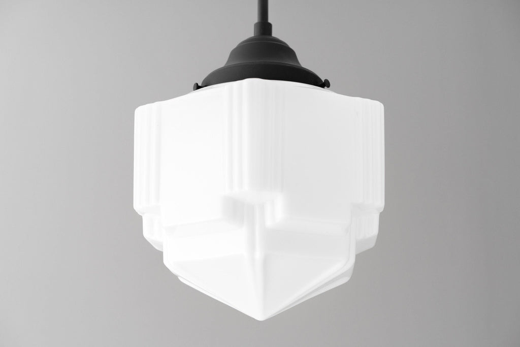 Geotower Glass Skyscraper Shade Art Deco Pendant Light – Vintage Ceiling Lamp for Dining Rooms, Kitchens and Offices | Esilora