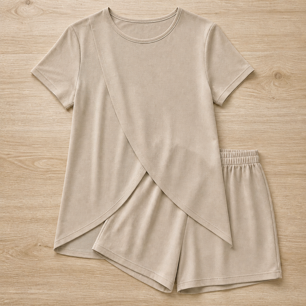 SolaraEase – Relaxed Tulip-Hem Top & Shorts Summer Set - Esilora