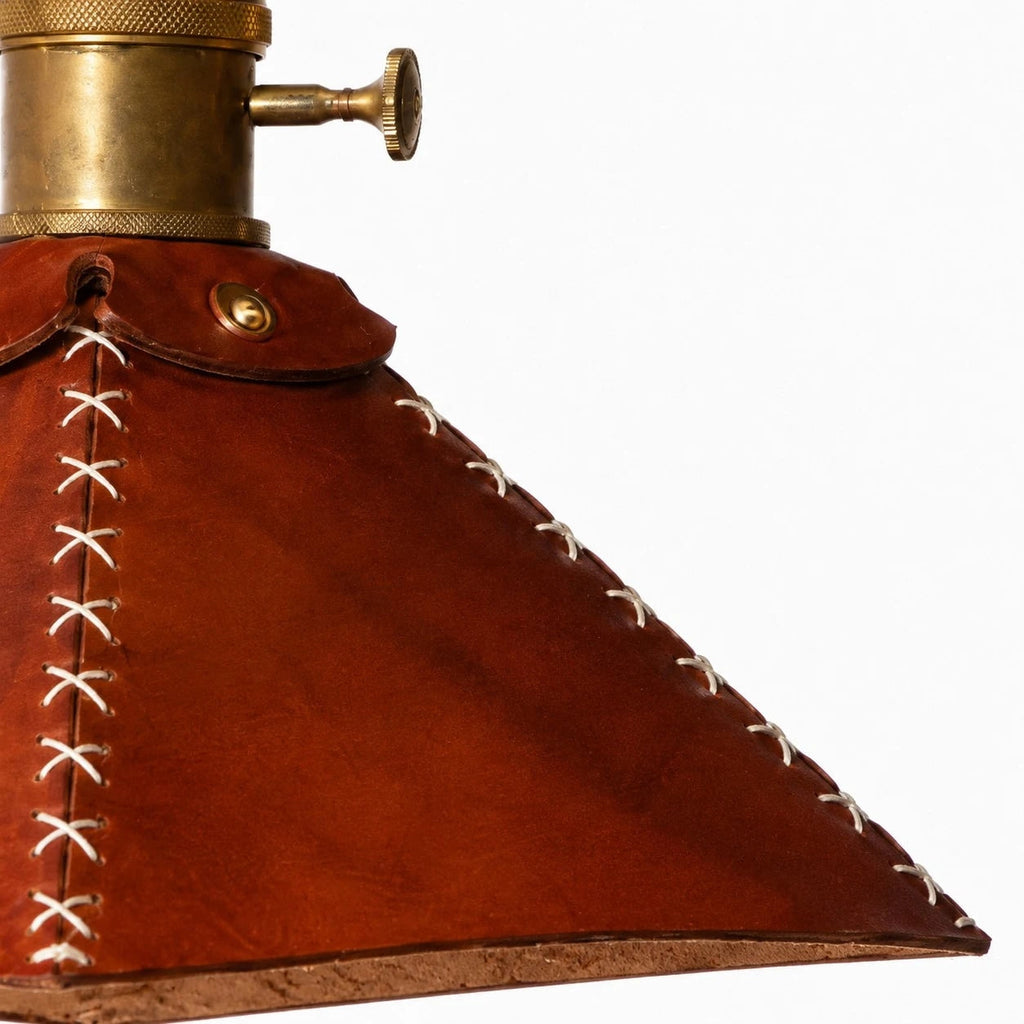 Reddish Brown Leather Pyramid Pendant Lamp | Esilora