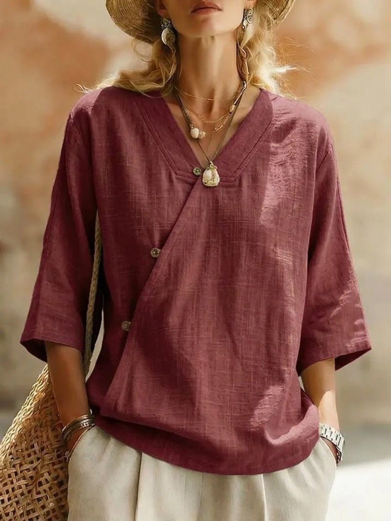 Chemisier Croisé Asymétrique en Tissu Naturel Texturé