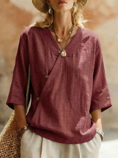 Chemisier Croisé Asymétrique en Tissu Naturel Texturé