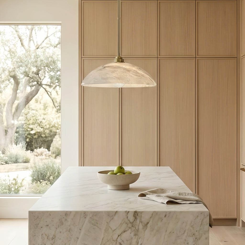 Alariv Elegant  Alabaster Dome Pendant Light - Modern Stone Lighting for Dining or Living | Esilora