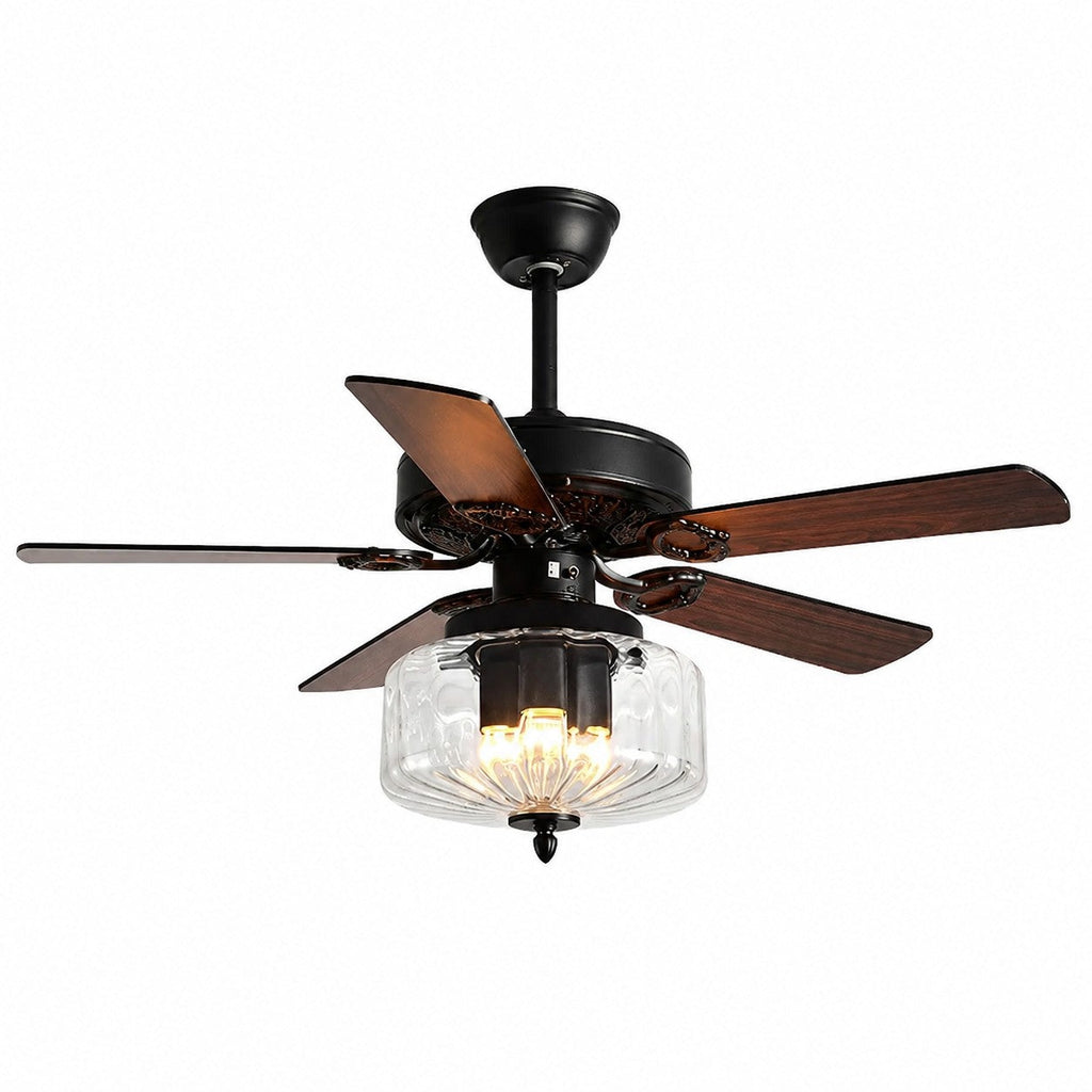 Konoha Holzdeckenventilator mit Bananenblatt und Licht | Esilora