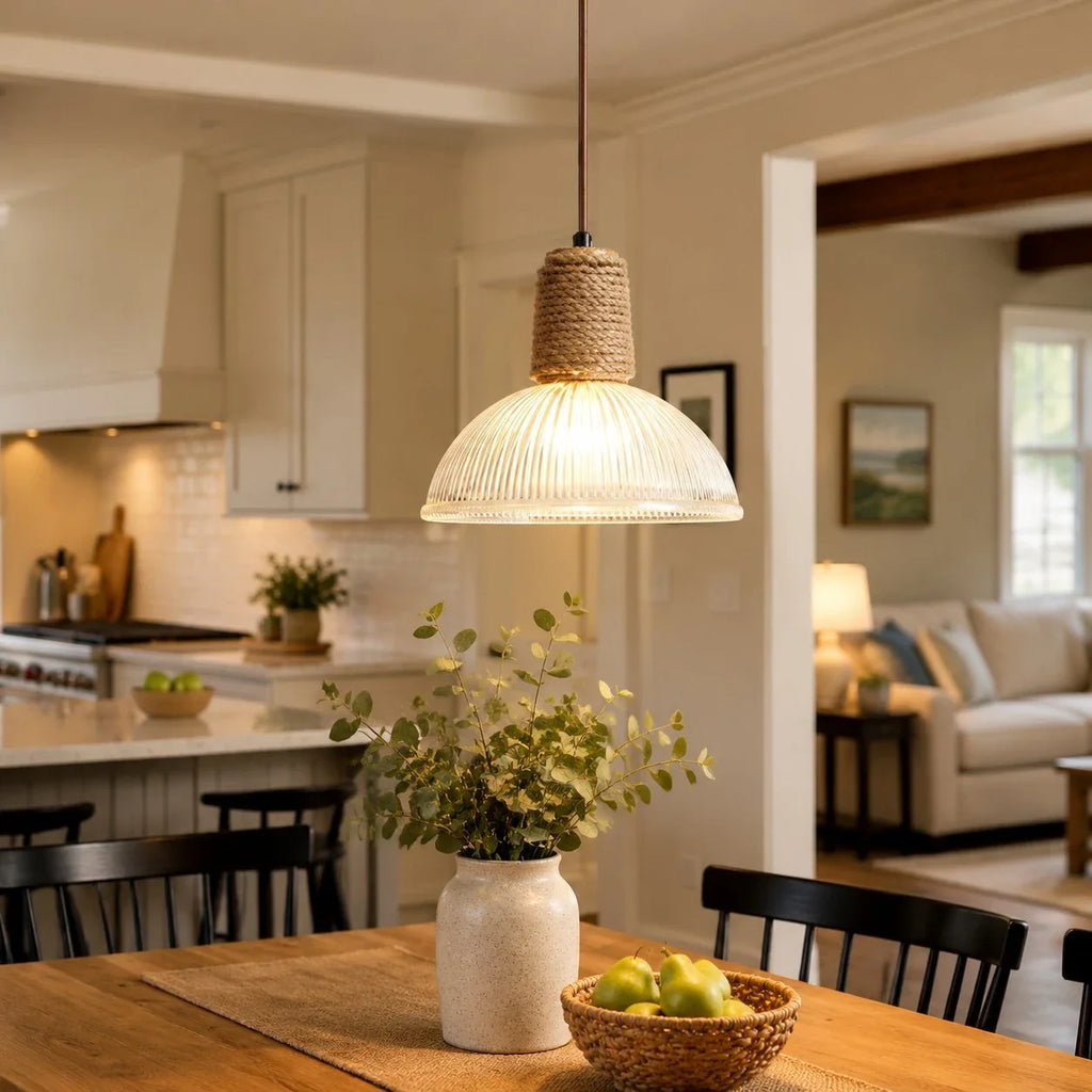 Rustic Woven Rope Glass Pendant Light Collection | Esilora