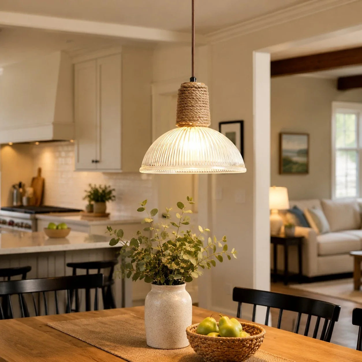 Rustic Woven Rope Glass Pendant Light Collection | Esilora