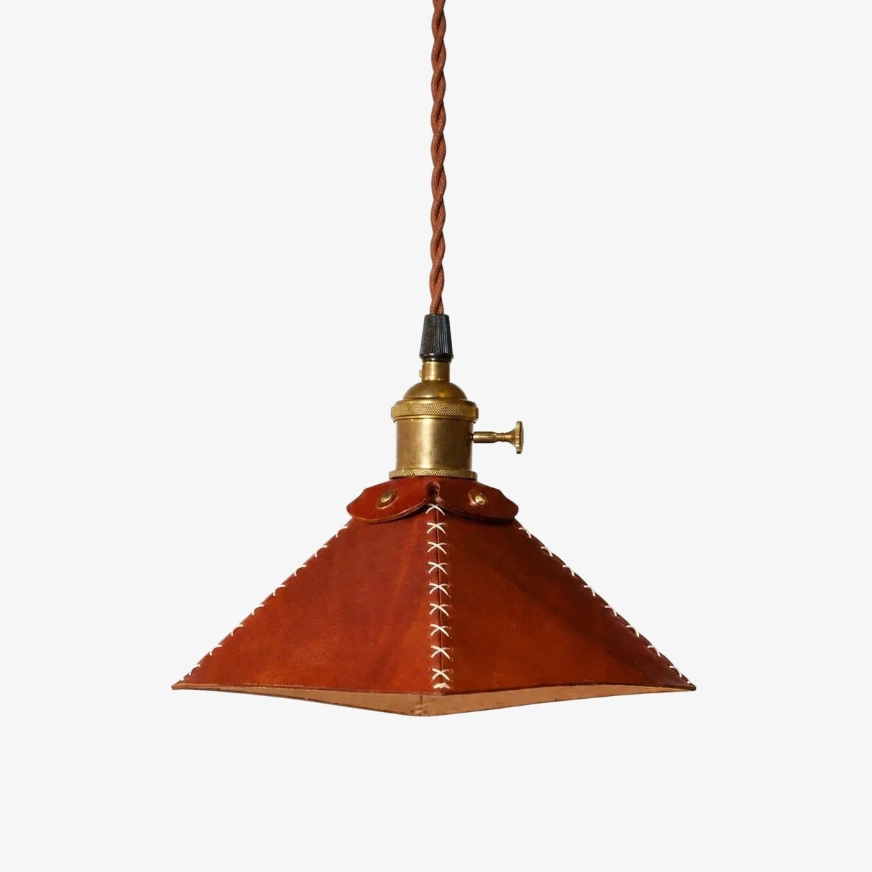 Reddish Brown Leather Pyramid Pendant Lamp | Esilora