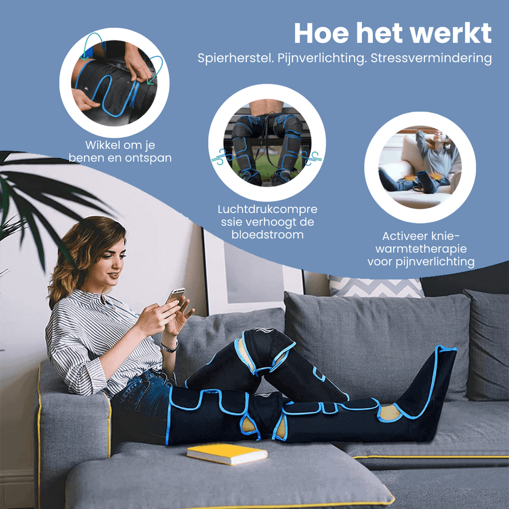 Airestro 360° benmassager — Lufttryk, varme og restitution