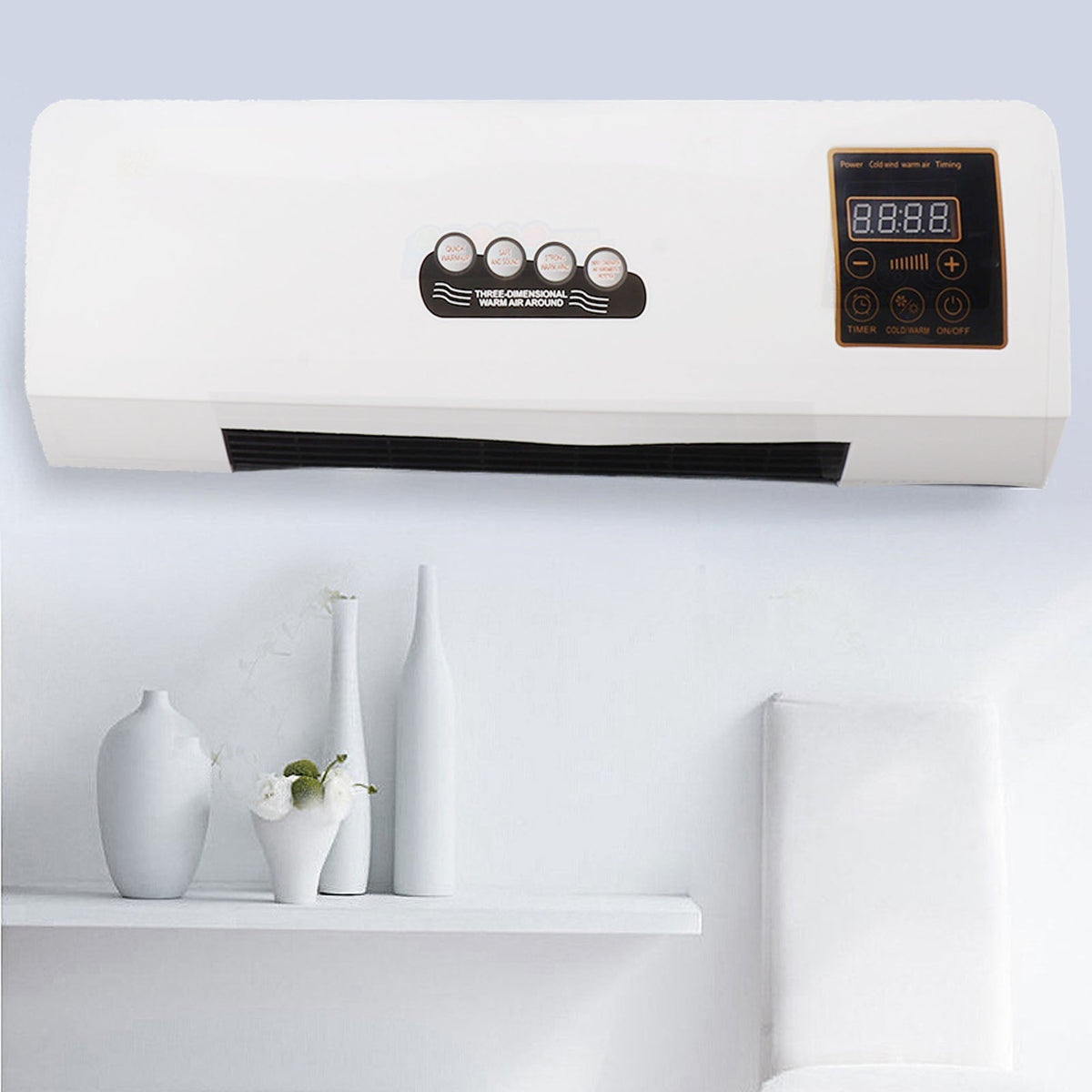 Vægmonteret 4-i-1-klimaanlæg, 1800W, LCD og fjernbetjening