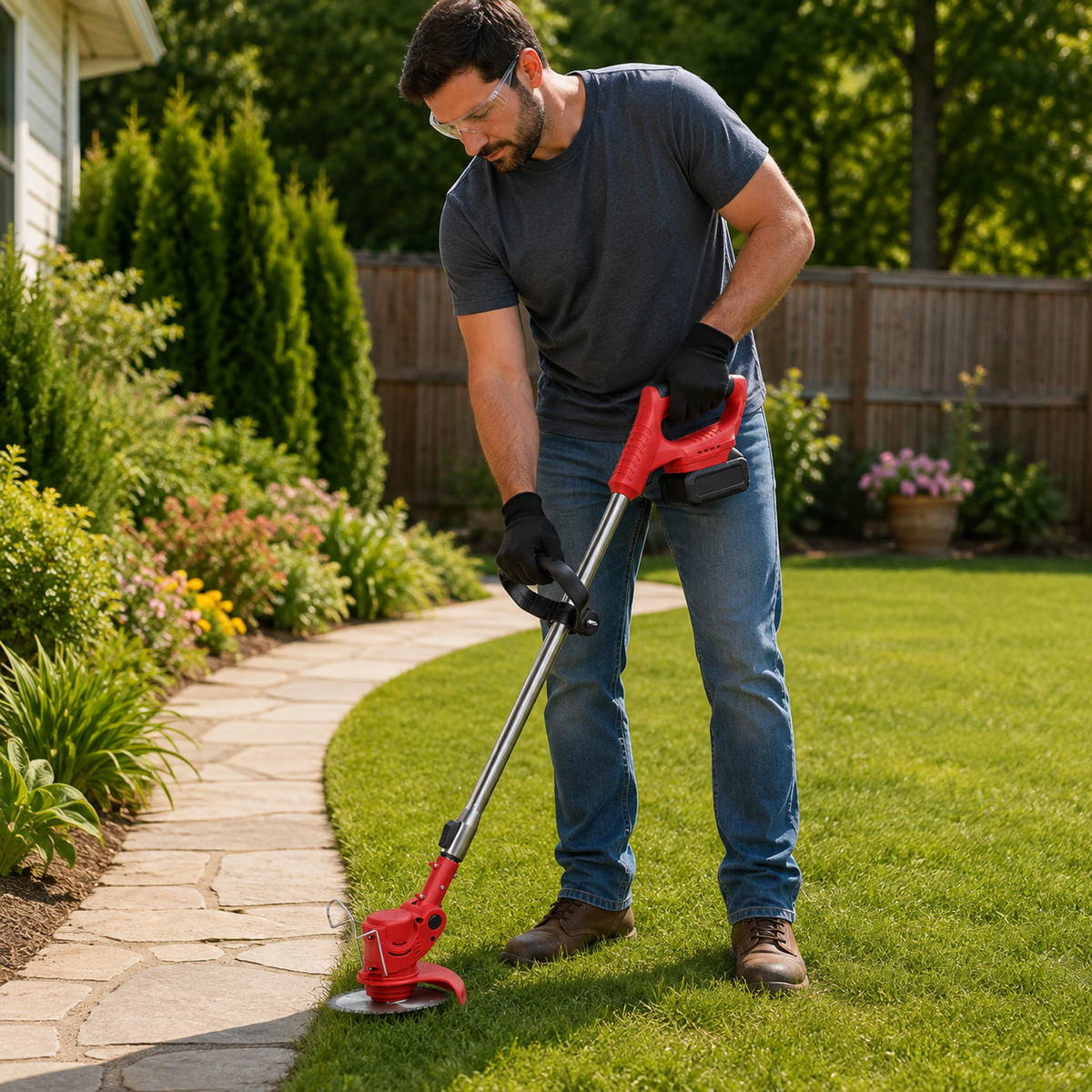 Cordless Grass Trimmer — 90° Adjustable Head, Metal Blades