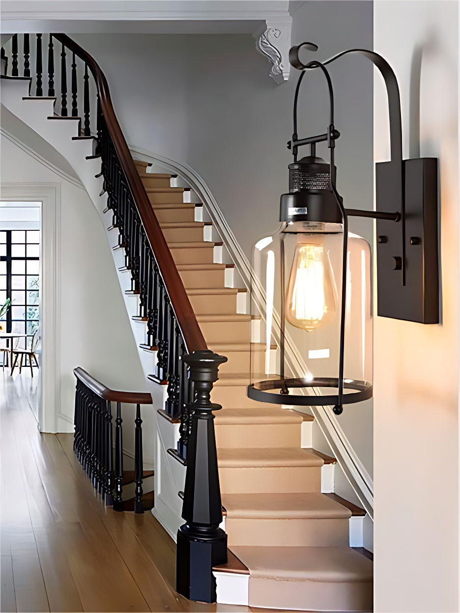 Industrial Wall Sconce – American Vintage Outdoor Iron Light with Glass Shade | Esilora