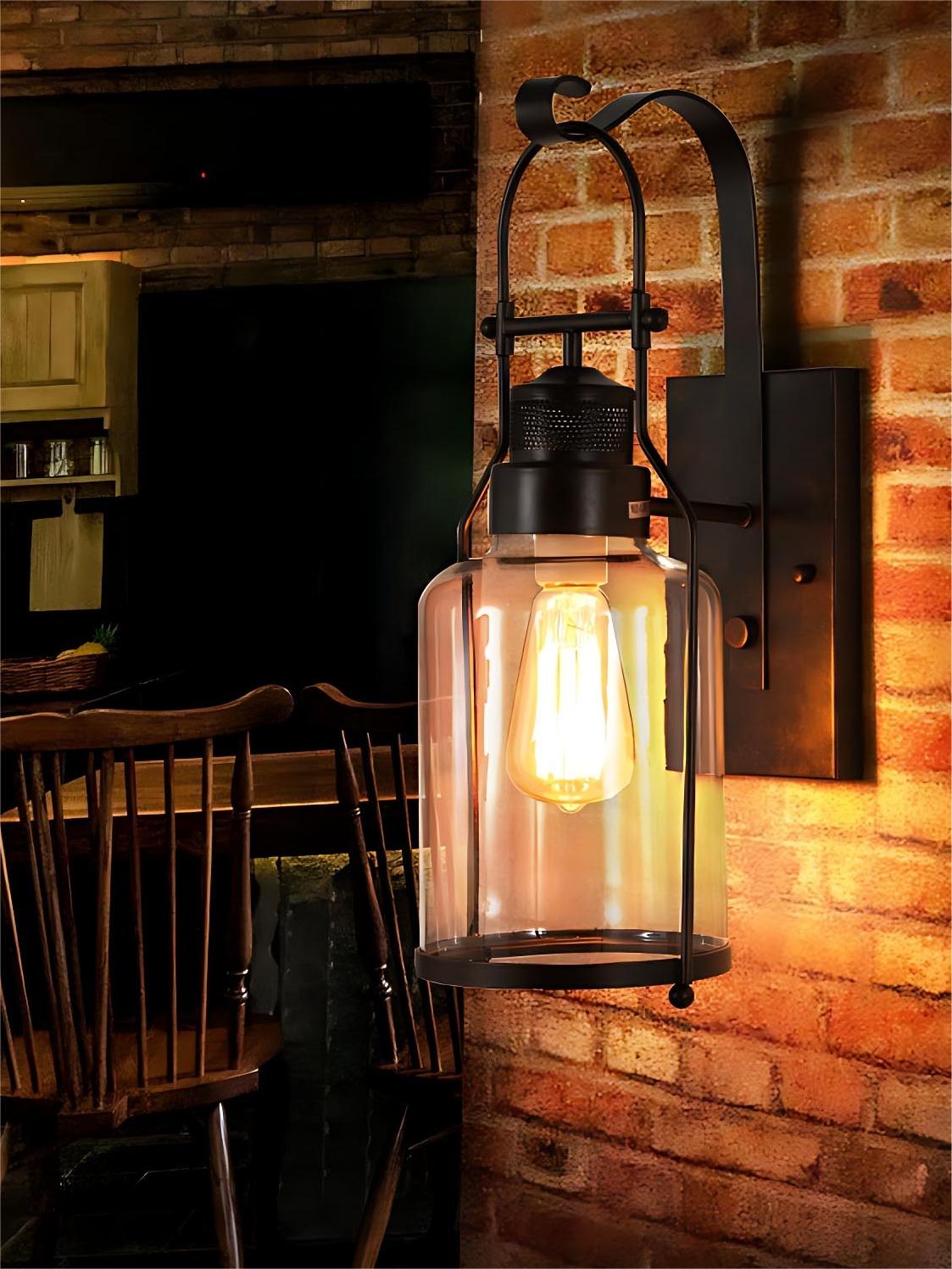 Industrial Wall Sconce – American Vintage Outdoor Iron Light with Glass Shade | Esilora