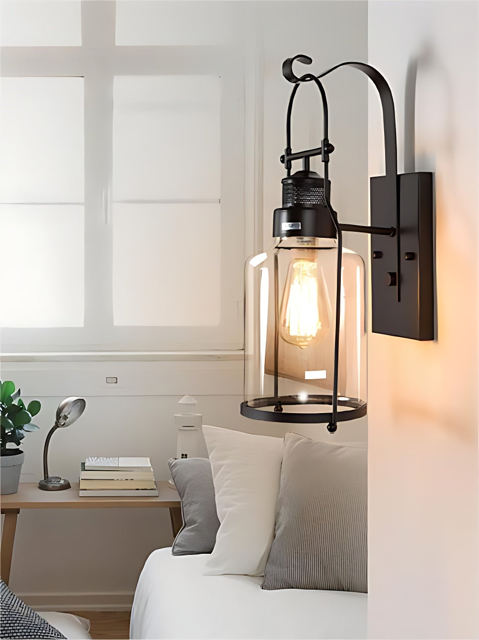 Industrial Wall Sconce – American Vintage Outdoor Iron Light with Glass Shade | Esilora