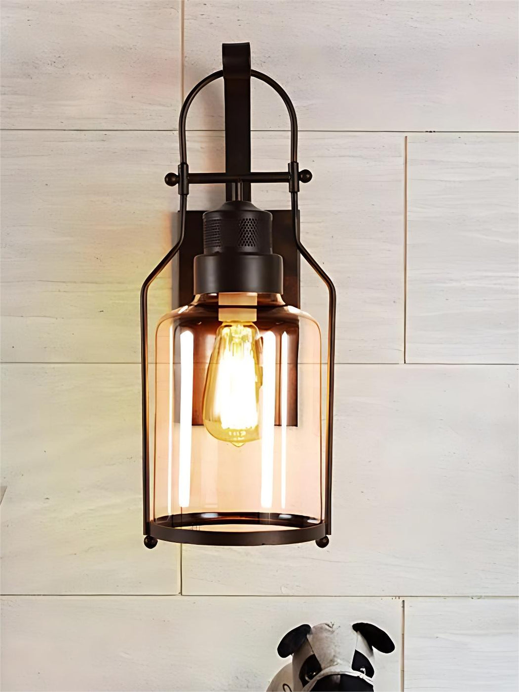 Industrial Wall Sconce – American Vintage Outdoor Iron Light with Glass Shade | Esilora