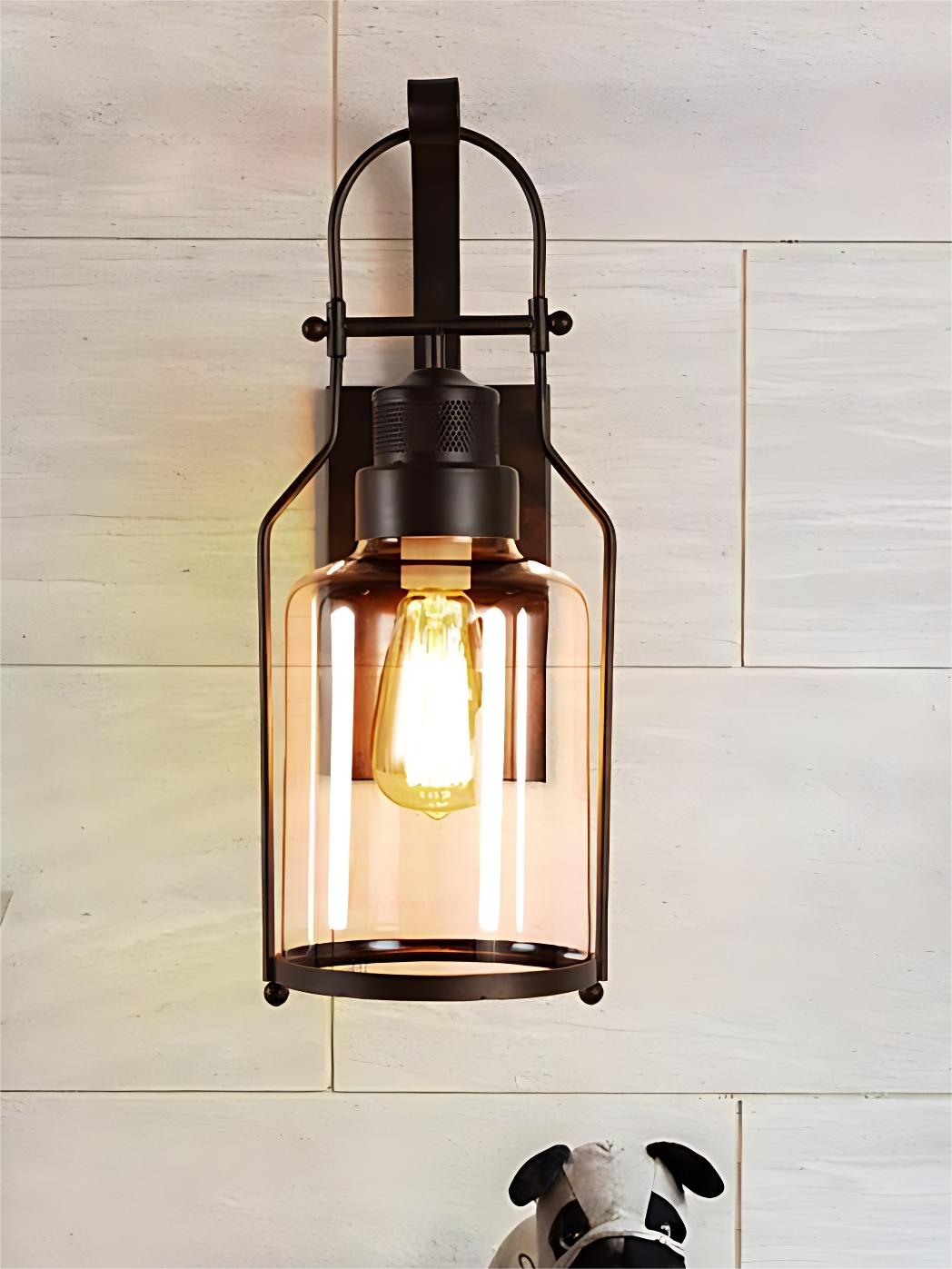 Industrial Wall Sconce – American Vintage Outdoor Iron Light with Glass Shade | Esilora