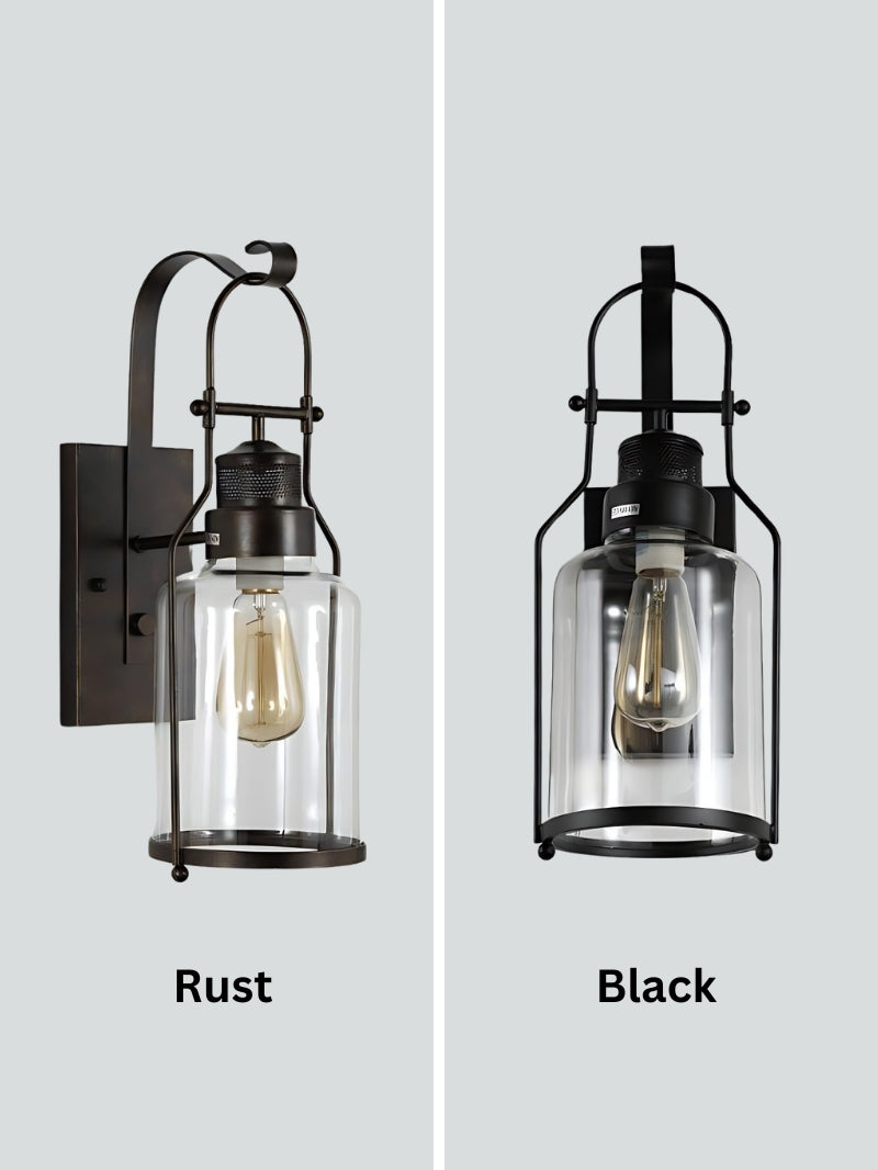 Industrial Wall Sconce – American Vintage Outdoor Iron Light with Glass Shade | Esilora