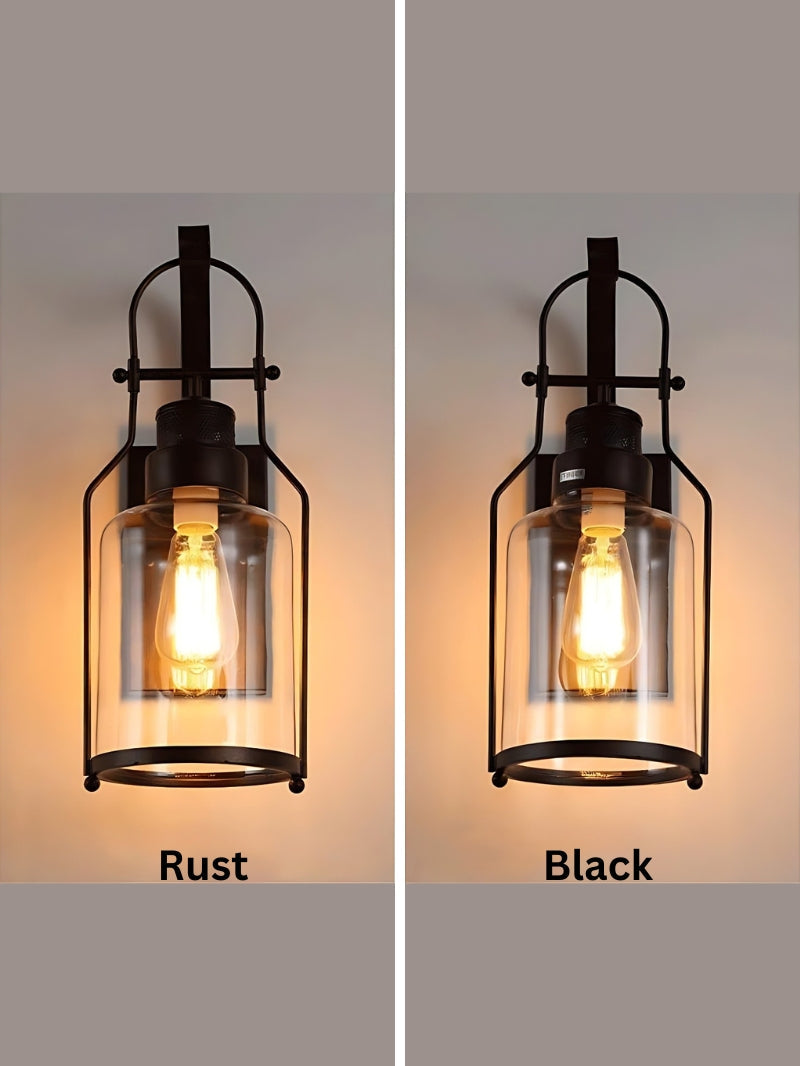 Industrial Wall Sconce – American Vintage Outdoor Iron Light with Glass Shade | Esilora