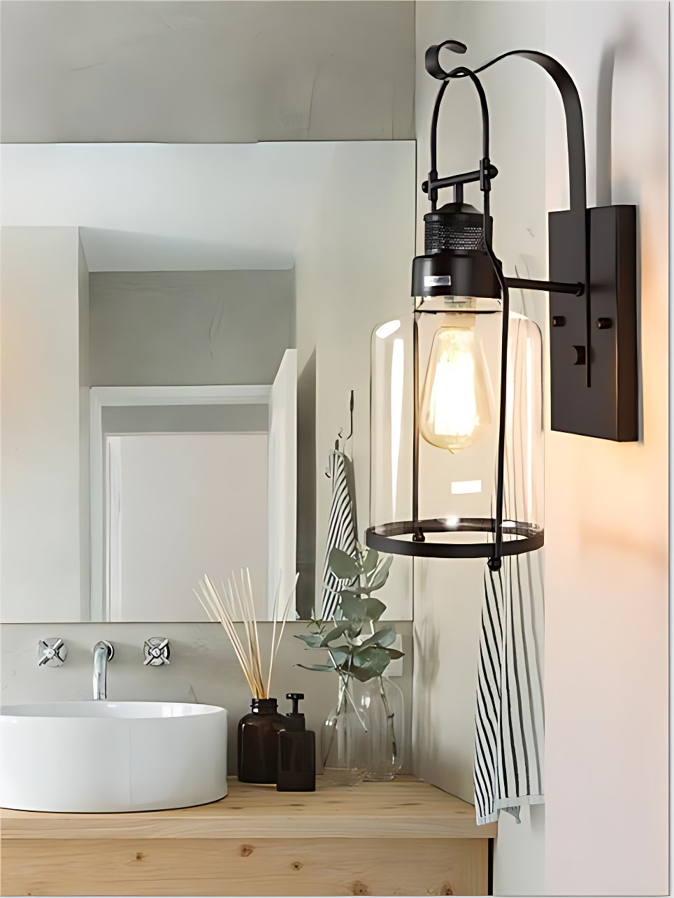 Industrial Wall Sconce – American Vintage Outdoor Iron Light with Glass Shade | Esilora