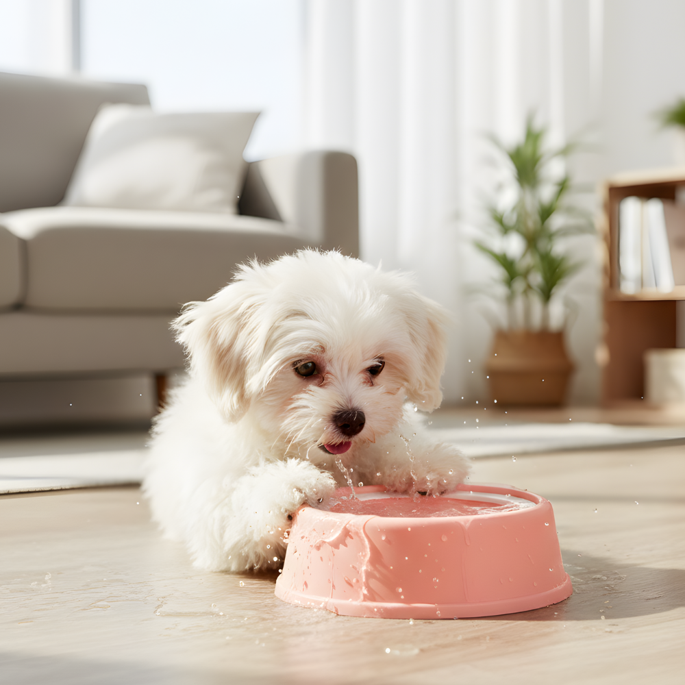 AquaGlide pływająca miska na wodę dla zwierząt — konstrukcja zapobiegająca rozlewaniu