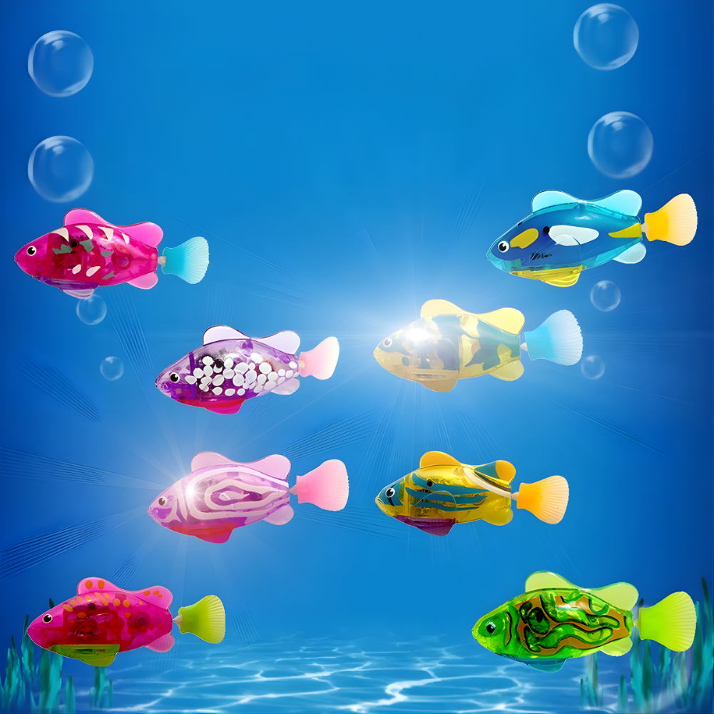 AquaGlow Set di giochi da bagno luminosi per gatti — Pesci LED