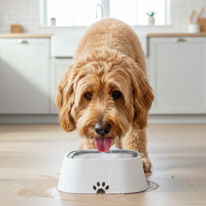 AquaGuard sølefri vannskål for hund — flytende plate for langsom drikking
